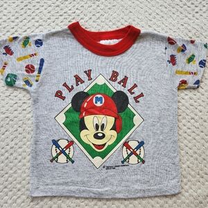 Vintage Kids 90s Mickey Mouse Baseball  Single Stitch Shirt Sz 4T